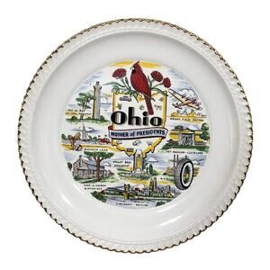 Ohio State Mother of Presidents Kass E.Liverpool Plate 22 Karat Gold Round Decor